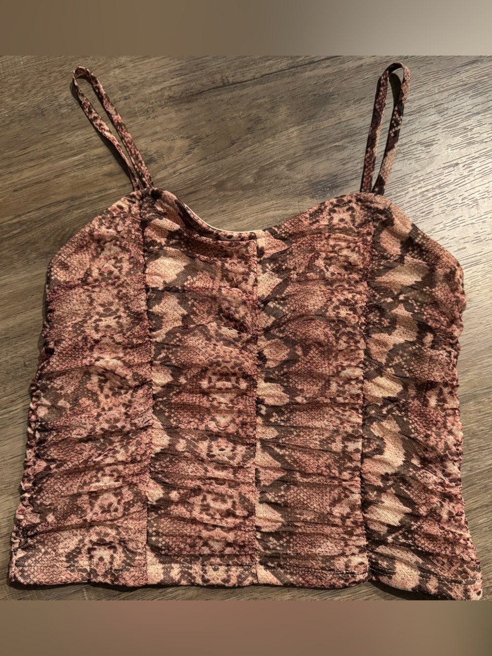 Striped Snake-Print Spaghetti Strap Cami - Pink Brown